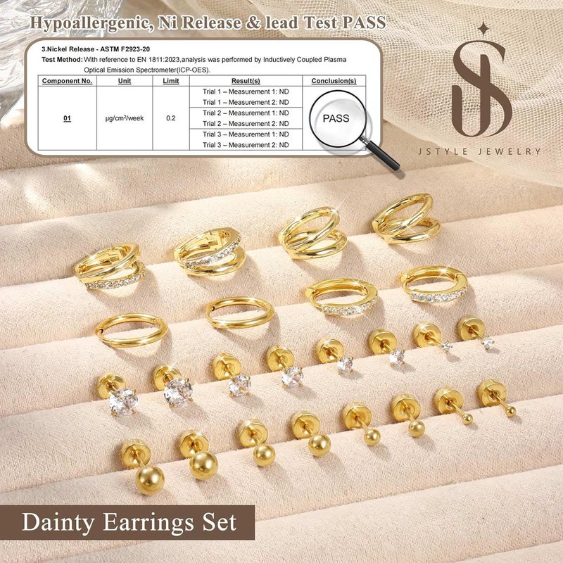 Jstyle Hypoallergenic 14K Gold Plated Stud Hoop Earrings for Women Men Surgical Stainless Steel Flat Back Earrings Small Huggie Hoops Cartilage Earring Set for Multiple Piercing Jewelry Gift for Women - Image 3